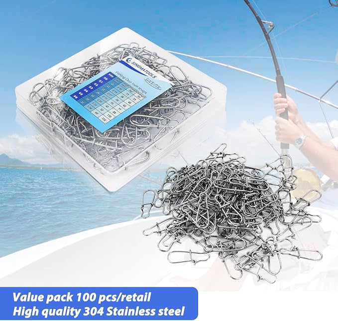 100 Pack Fishing Duo Lock Snap Fishing Snaps and Clips Freshwater Saltwater Fishing Gear Hooked Snap Speed Clips Fishing Lures Connector Quick Change Fishing Snap