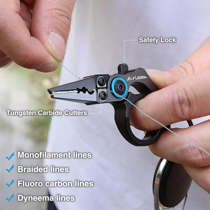 FLISSA Mini Fishing Pliers with Fly Fishing Zinger Retractor, Fish Hook Remover Tool, Split Ring Pliers for Saltwater & Freshwater, Tungsten Carbide Cutters, Fishing Gear Gift for Anglers
