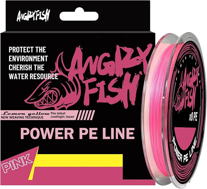 ANGRYFISH 8 Strand PE Braided Fishing Line - High-Visibility to Anglers, Invisible to Fish - Ultra-Strong & Abrasion Resistant - Thinner Diameter for Longer Casts - Pink/Orange - Saltwater/Freshwater