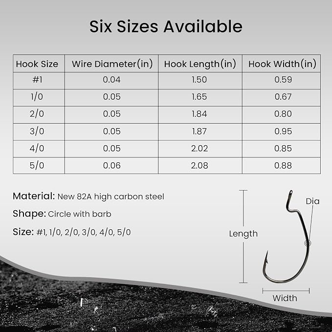 Pristis 25 Pack High Carbon Steel Fishing Hooks, Reinforced EWG Circle Octopus Round Bend 60 Degree Wide Gap Strong Barbed Worm Fish Hook Jig Bait Rig for Saltwater Freshwater Bass Tuna Walleye Trout