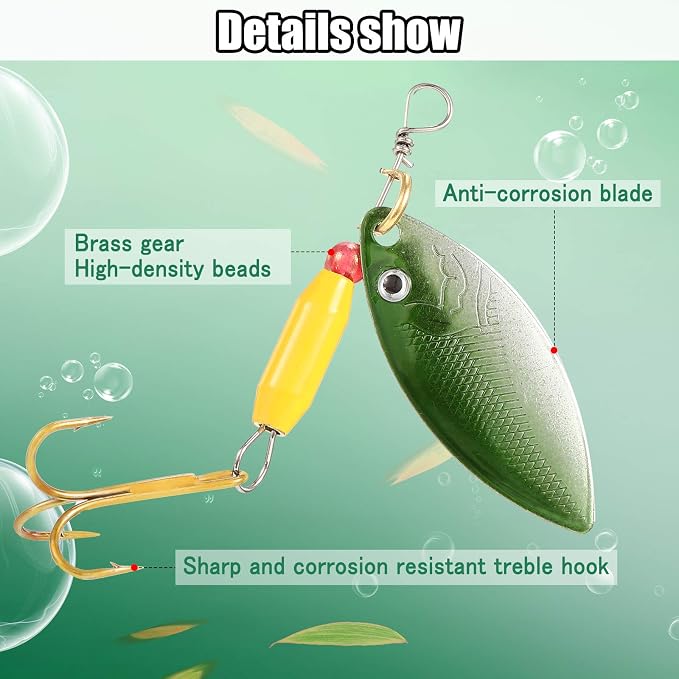 Skylety 40 Pcs Fishing Lure Hard Metal Colorful Spinner Baits with Tackle Box Trout Spoon Fishing Lures for Bass Pike Walleye Trout Salmon