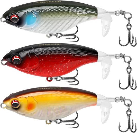 TRUSCEND Popobait Easy Catch Fishing Lures with BKK Hooks, Instant Startup, Longer Cast, Balanced Spray/Sound/Swim, Plopper Topwater Lures for Bass, Trout, Pike, Walleye, Freshwater Saltwater Fishing