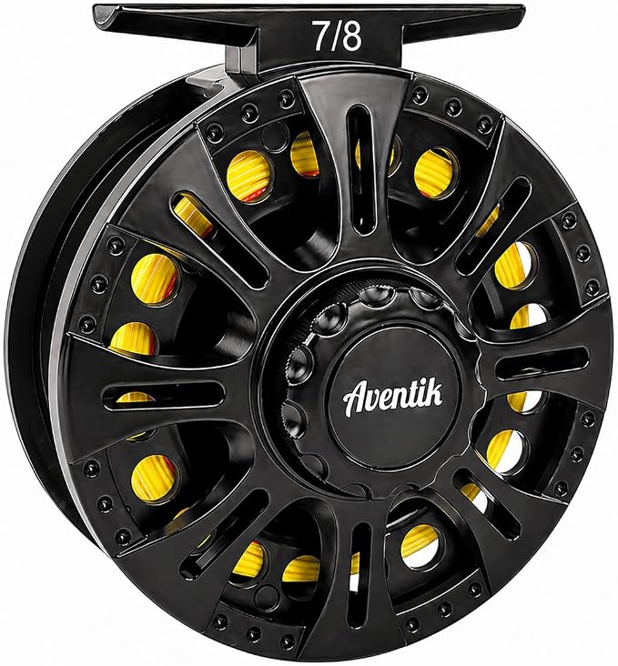 Aventik HVCE Graphite Fly Reel Center Drag System Classic III Graphite Large Arbor Sizes 3/4, 5/6, 7/8 Fly Fishing Reels