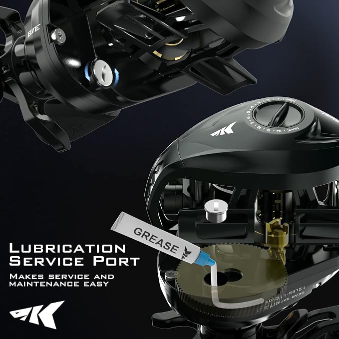 KastKing MegaJaws Elite Baitcasting Fishing Reel, New AutoMag Dual Braking System, Only 6.7oz, 17.64 LBs Carbon Fiber Drag, 11+1 Shielded BB, High Speed 5.4:1 to 9.1:1 Gear Ratios
