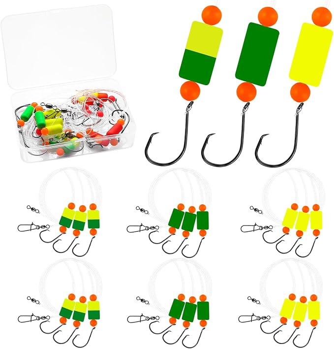 Pompano Rig Saltwater Surf Fishing Rigs – Double Drop Leader Rigs with Hooks, Floats, Beads & Snap – Easy Pre-Tied Terminal Tackle for Pompano, Whiting, Redfish