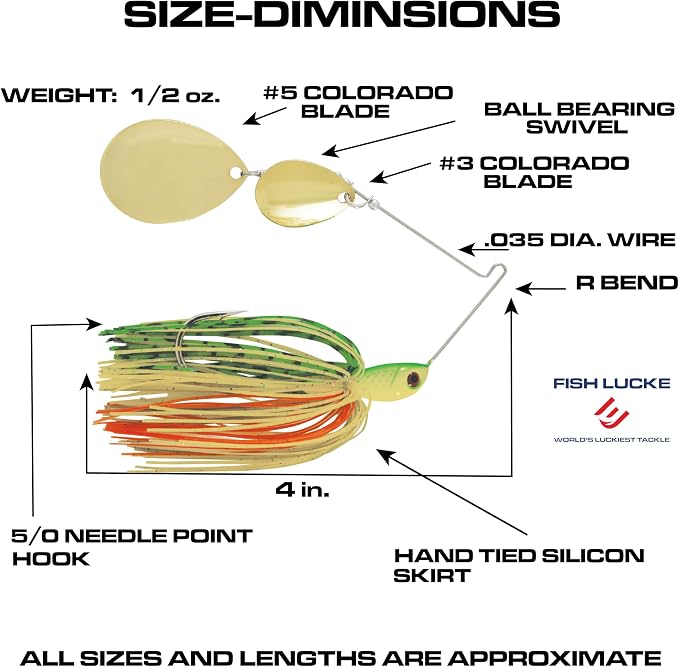Luck E Strike Jimmy Houston Legends Spinner Bait with Colorado Blades (1/2 Ounce Spinnerbait) 5/0 Hook