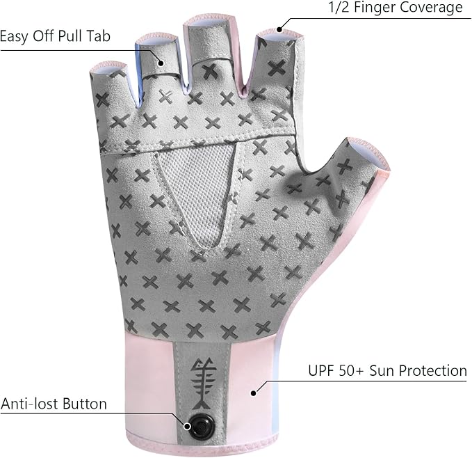 BASSDASH Unisex UPF 50+ Half Finger Sun Gloves Fingerless Breathable UV Protection for Fishing Hiking Kayaking Rowing FG02