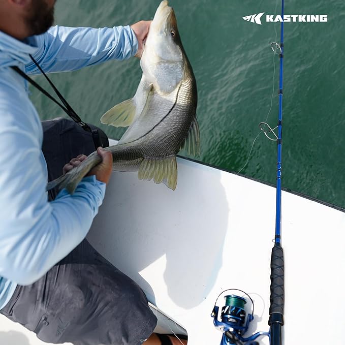 KastKing Kapstan Saltwater Spinning Rod, Boat & Surf Fishing Rod, Lightweight S-Curve Graphite Blanks, Stainless-Steel Double-Foot Guides, Aluminum/Graphite Locking Reel Seat, 2-Piece PTS Rod