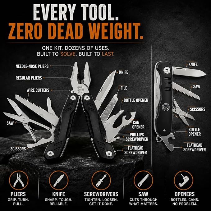Multi Tool Knife Gift Set for Men - Pocket EDC Multitool with Folding Knife, Pliers, Screwdrivers & Bit Kit - Camping, Fishing & Everyday Carry Tool Gift for Dad, Husband & Outdoorsmen