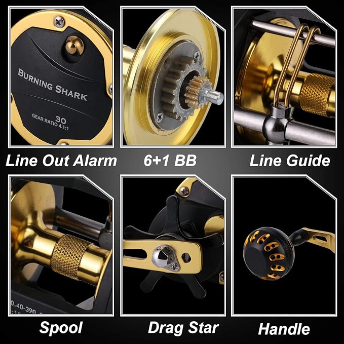 Sougayilang Trolling Reel Saltwater Level Wind Reels, Drag Reels Boat Fishing Ocean Fishing for Sea Bass Grouper