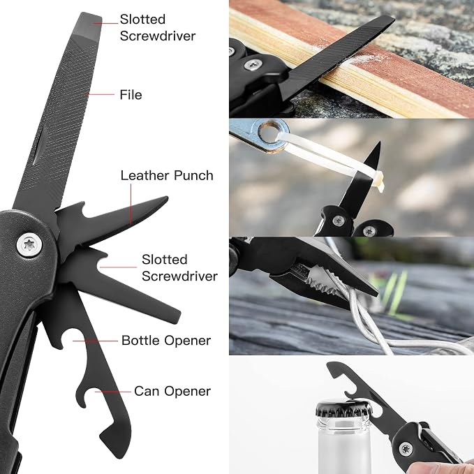 14 IN 1 Multitool Pliers with Pocket Clip, Portable Pocket Knife Camping Tool - Needle Nose Pliers, Replaceable Wire Cutters, Screwdrivers & Saw, Ideal Multitool Gifts for Men, Dad, Husband