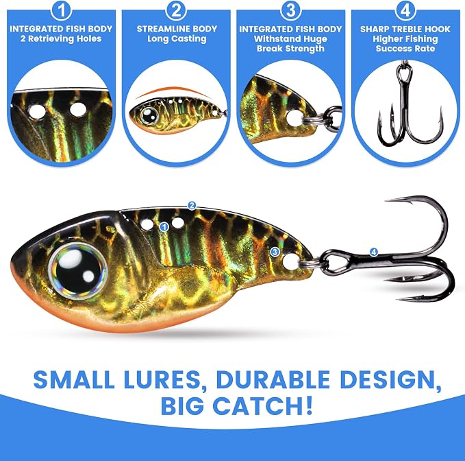 TRUSCEND Vibespinner Easy Catch Fishing Lures with BKK Hooks, Tail Spinner Baits with 4 Actions, Vibrating Swimming Flashing & Jigging for More Bites, Spoon Lures for Bass Trout Crappie Walleye Pike