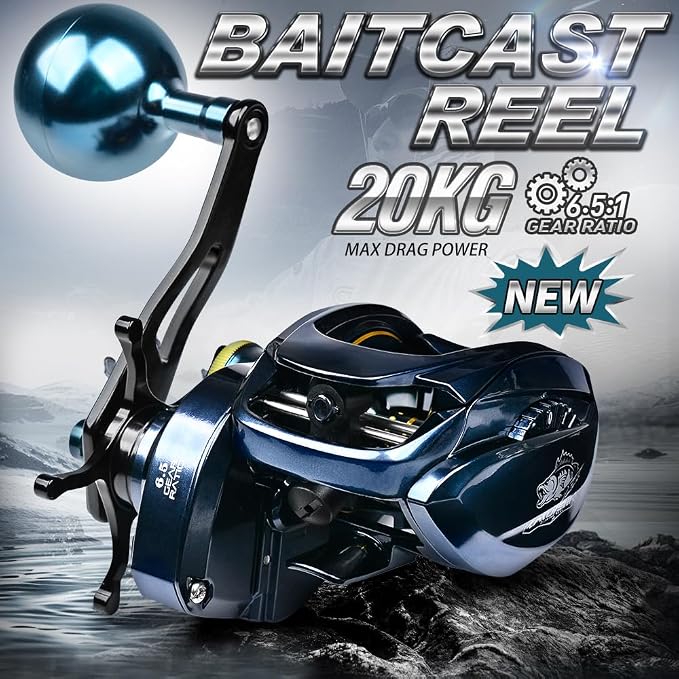 Baitcasting Fishing Reels - 500 Size Casting 6.5:1 Gear Ratio Speed Spool Baitcaster Reels - 6+1 BB Carbon Fiber Drag Magnetic Braking System Low Profile Saltwater Offshore Fishing Baitcasting Reel