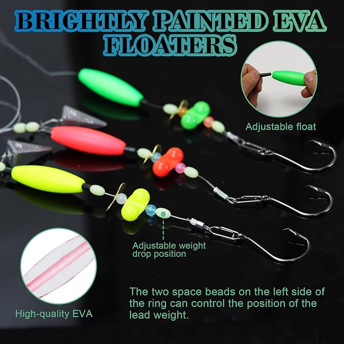 Catfish Rigs with 2oz Pyramid Sinker，High Carbon Circle Hooks 6/0 8/0，3/6pcs Catfish Float Rigswith Adjustable Bottom-lowering Device,Take Down Rigs for Catfish,Complete & Ready-to-Use Kit