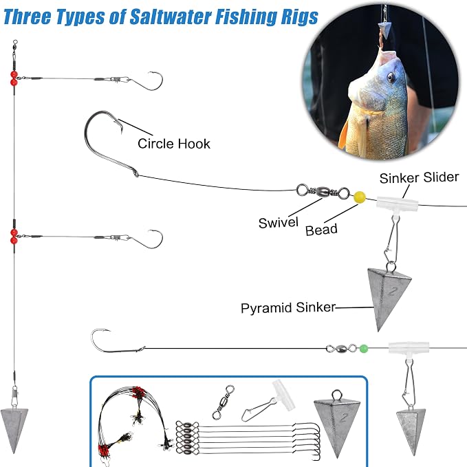 Saltwater Fishing Tackle Kit,131pcs Surf Fishing Gear with Saltwater Fishing Lures Fish Finder Rigs Pyramid Sinkers Hooks Swivels Wire Leaders Spoon Lure Bobbers Various Accessories