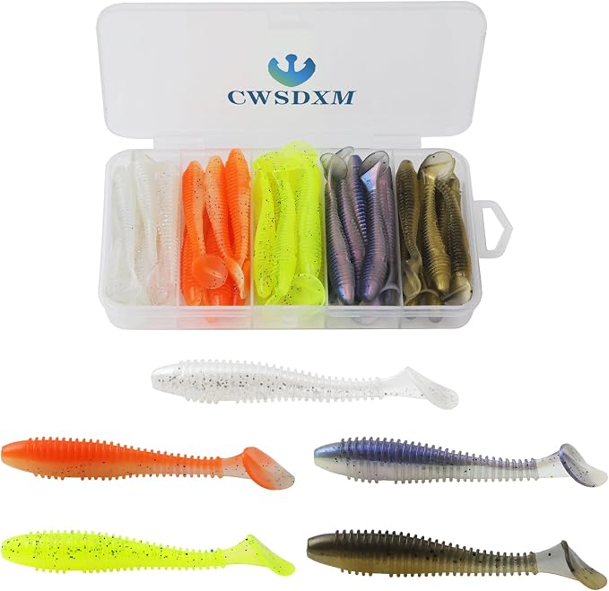 Soft Fishing Lures, 6.5cm/8cm Paddle Tail Swimbaits Soft Plastic Lures Kit for Bass Trout Walleye Crappie 30pcs/40pcs…