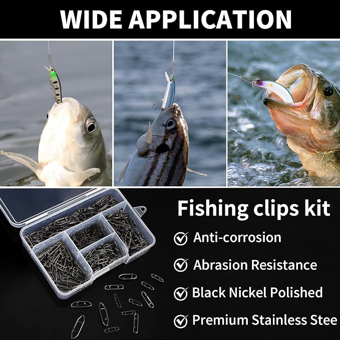 330pcs Speed Clips for Fishing Lures, Fishing Clips Quick Change Speed Clips for Freshwater Saltwater Crankbait Popper Lures Fast Link Snap Connector