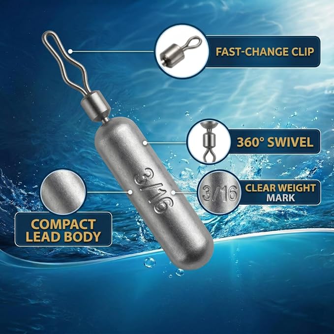 Drop Shot Fishing Weights, Lead Sinkers, 1/8oz, 3/16oz, 1/4oz, 3/8oz, 1/2oz, for Bass Fishing, Drop Shot Rig, Wacky Rig, Finesse Fishing