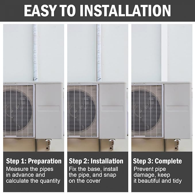 YoleShy 3'' 9 Ft Mini Split Line Set Cover PVC Mini Split Cover Kit Easy Installation Decorative Line Cover Kit for Mini Split AC Line Cover Kit for Heat Pump & Units Air Conditioners
