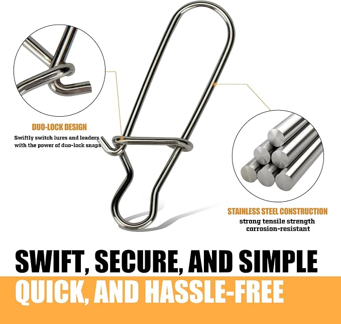 Duo-Lock Fishing Snaps Stainless Nice Snaps Fishing Clips Lure Hook Connector Quick Change Lock Saltwater Fishing Accessories Size #000-#10