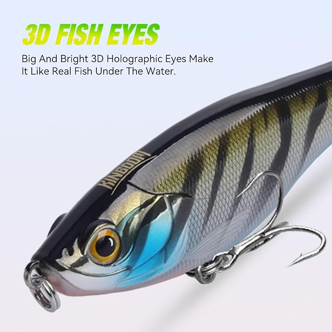 KINGDOM 3PCS Topwater Fishing Lures for Bass Whopper Popper Fishing Lure for Bass Catfish Pike Perch Floating Pencil Bait with Propeller Tail Freshwater/Saltwater