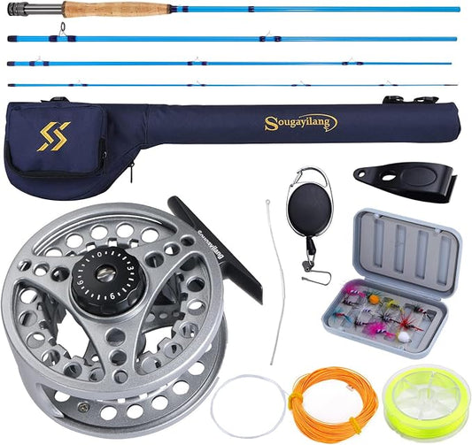 Sougayilang Fly Fishing Combo, 4 Piece Fly Rod and CNC Machined Aluminum Alloy Reel Complete Starter Package with Rod Bag