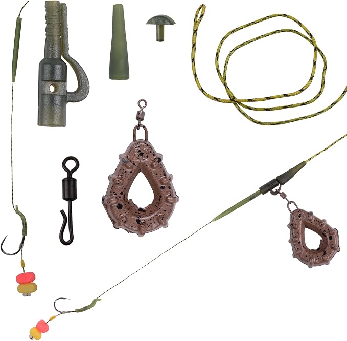 Carp Fishing Rig Set Hair Rigs Fishing Accessories with Weight Sinker Quick Change Rolling Swivel Sleeves Barb Hook Corn Bait Carp Tackle Rigs