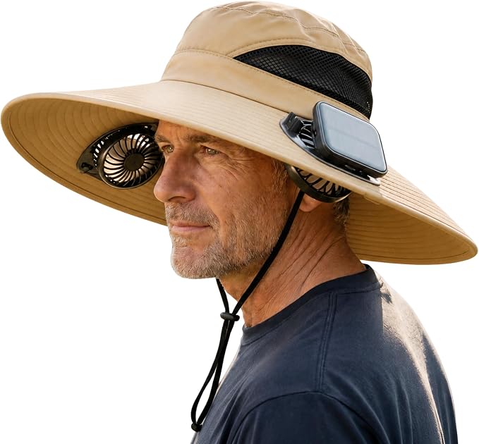 Solar Fan Fishing Hat 2 Fans – UPF 50+ UV Protection, Adjustable Bucket Hat for Outdoor