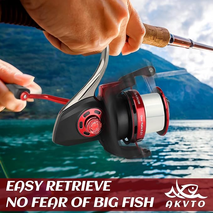 DE-6000 Spinning Reel – 4+1 Precision Ball Bearings, 5.2:1 Gear, Instant Anti-Reverse, CNC Rubber Knob Handle, Forged Aluminum Spool, Reversible Handle – Fresh & Saltwater