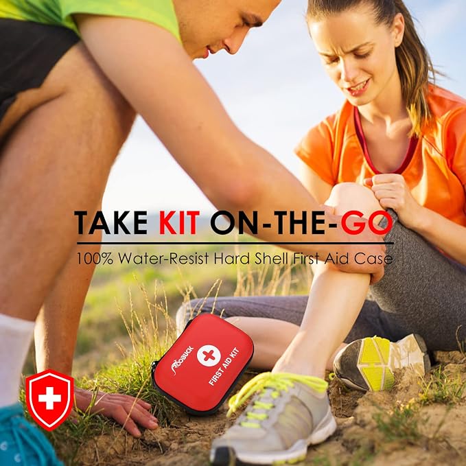 Waterproof Laminate Bag First Aid Kit (Red) – Emergency Kit for Hiking, Camping, Travel, Car, Cycling, Home & Work