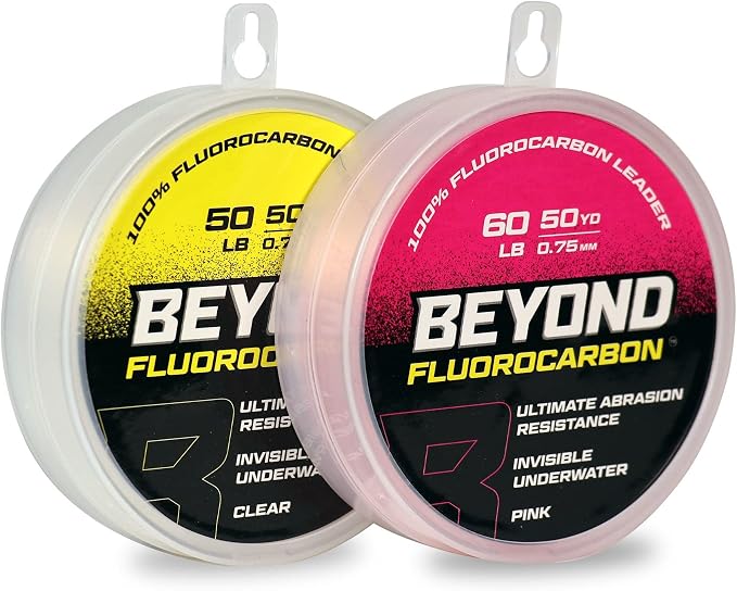 Beyond Fluorocarbon Leader Fishing Line - 100% Pure Fluorocarbon Leader Material - Highly Abrasion Reistant - Invisible Underwater- Shock Resistant - Incredible Knot Strength 50 Yard Spool
