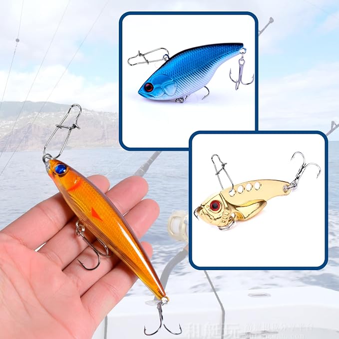 100 Pack Fishing Duo Lock Snap Fishing Snaps and Clips Freshwater Saltwater Fishing Gear Hooked Snap Speed Clips Fishing Lures Connector Quick Change Fishing Snap