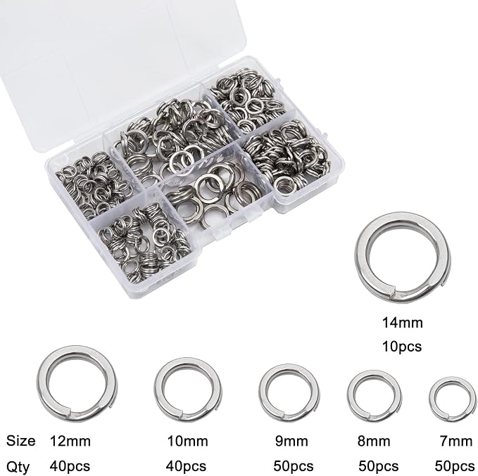 GREATFISHING 200PCS High Strength Heavy Stainless Steel Split Ring Lure Connector Swivels Snap with Fishing Pliers 30lb to 120lb Test