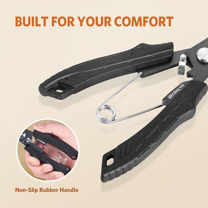 Saltwater Fishing Pliers, Split Ring Pliers for Fishing with Safety Lock, Fish Pliers with Sheath and Lanyard, Fishing Gifts for Men