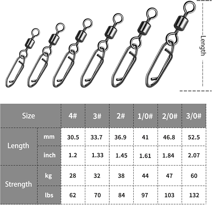 9KM DWLIFE Fishing Speed Clips 50Pcs Quick Change Fishing Swivels & Snaps Fishing Speed Clips Barrel Swivels Fishing Tackle Saltwater Fishing