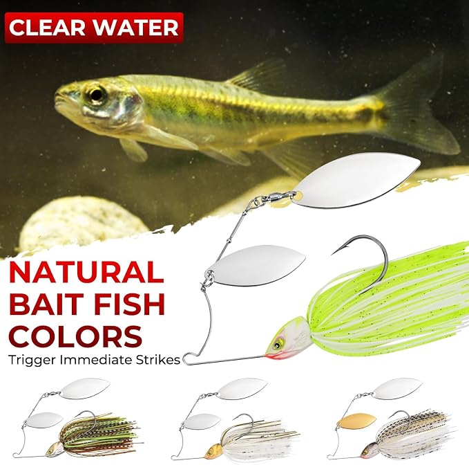 MadBite by KastKing Spinnerbait Fishing Lures, Bass Trout Salmon Walleye Stainless Steel Spinner Baits Kit, Saltwater Freshwater, 4 pcs