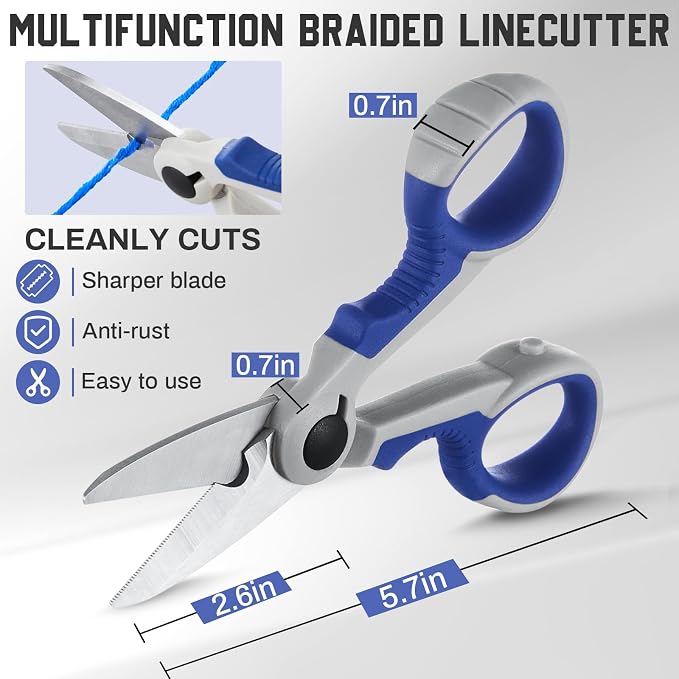 Honoson 2 Pcs 5.7" Fishing Scissors Braided Line Cutters Fishing Heavy Duty 3cr13 Non Slip Serrated Edge Scissors Saltwater Freshwater Braid Multi Function Snips for Trimming (Blue Gray)