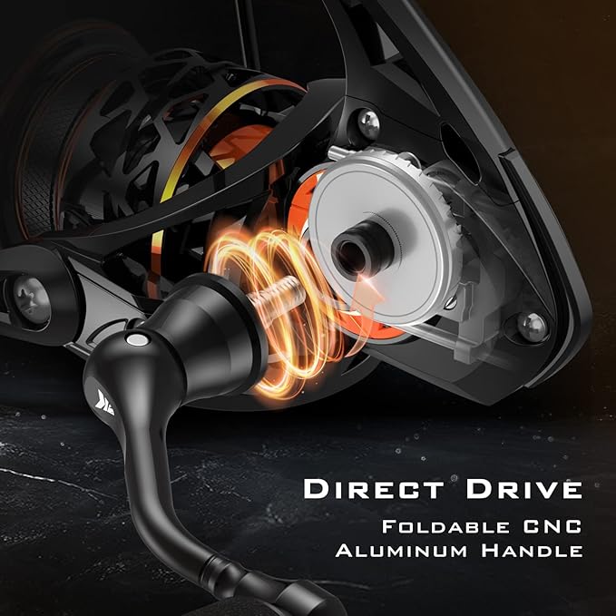 KastKing Zephyr Spinning Reels – 7+1/6+1 BB – Carbon Fiber Drag – Stainless Steel Shaft – Aluminum & CNC Spool – Black/Green/Orange – Sizes 500/1000 SFS – ICE Fishing Ready Reels!