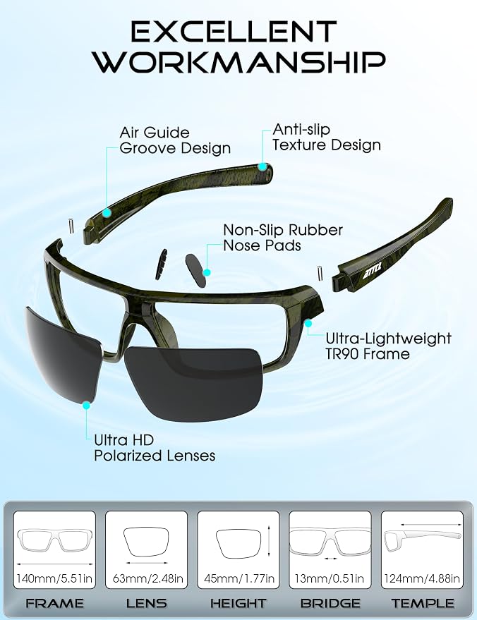 ATTCL Polarized Sunglasses Men for Fishing: UV Protection Lightweight TR90 Sports Wrap Sun Glasses Driving Golf Running