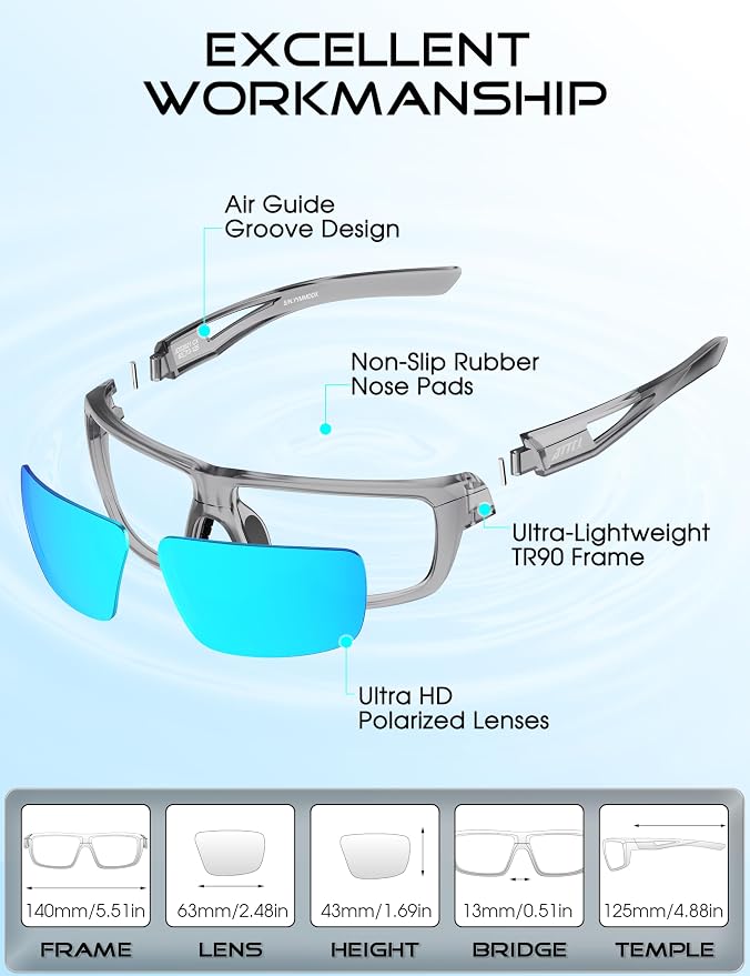 ATTCL Polarized Sunglasses Men Sports: UV Protection Lightweight TR90 Frame Anti-Slip Wrap-Around for Driving Fishing Golf