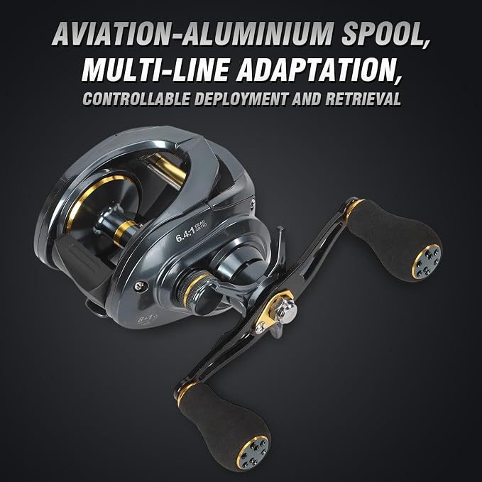 Baitcaster Reels,6.4:1 Gear Ratio with 33 Lb Max Drag, 8+1 Stainless Steel Bearing, Baitcasting Fishing Reels for Pike and bass for Salt Water or Fresh Water