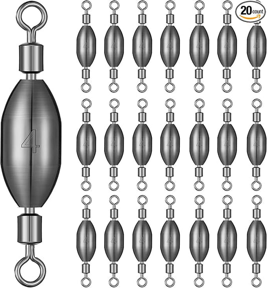 Seenelling 20 Pcs Brass Fishing Sinker Swivel Fishing Weights Saltwater Bullet Sinkers Drop Shot Weight Egg Sinkers with Swivel Rolling Removable Freshwater