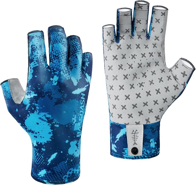 BASSDASH 3/4 Finger UPF 50+ Sun Gloves Breathable Anti-Slip Silicone Palm for Men Women Fishing Fingerless Cycling Running