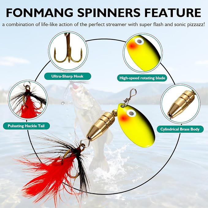 FONMANG Fishing Lure Spinner baits for Freshwater and Saltwater,2026 New Bass Trout Fishing Lures Also for Crappie Salmon Walleye Pike