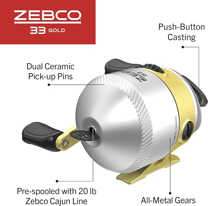 Zebco 33 Spincast Reel and 2-Piece Fishing Rod Combo, Fiberglass Rod with Comfortable Split-Grip Cork Handle, Instant Anti-Reverse Fishing Reel