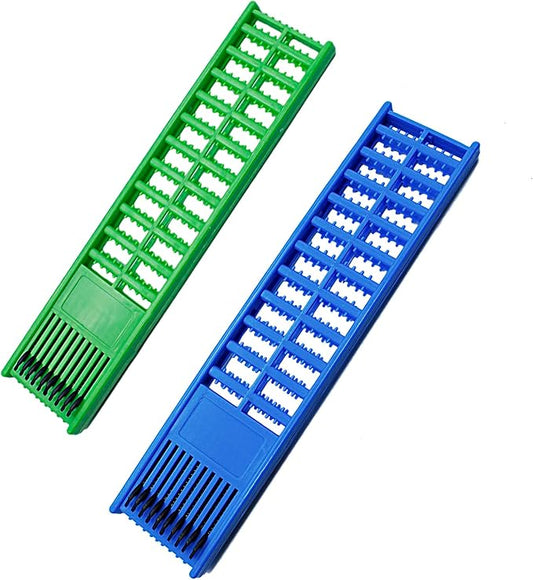2 Pieces Fish Hook Holde Fishing Leader Line Board Organizer Snelled Hook Holder Plastic Double Side Spring Hooks for Storing Line Rigs Tray Keeper Rigs Holder Leader 6x27cm Blue and Green