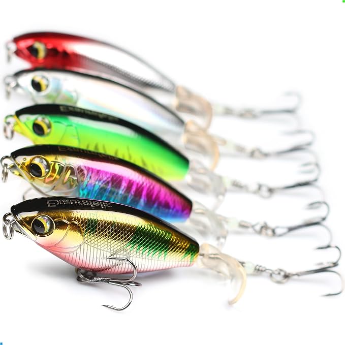 EXAURAFELIS Topwater Buzz Lure, Floating Rotating Tail Fishing Lure, Surface Noisy Hard Bait, Artificial Segmented Bait for Bass, Pike, Trout, Freshwater Saltwater Angling Tackle