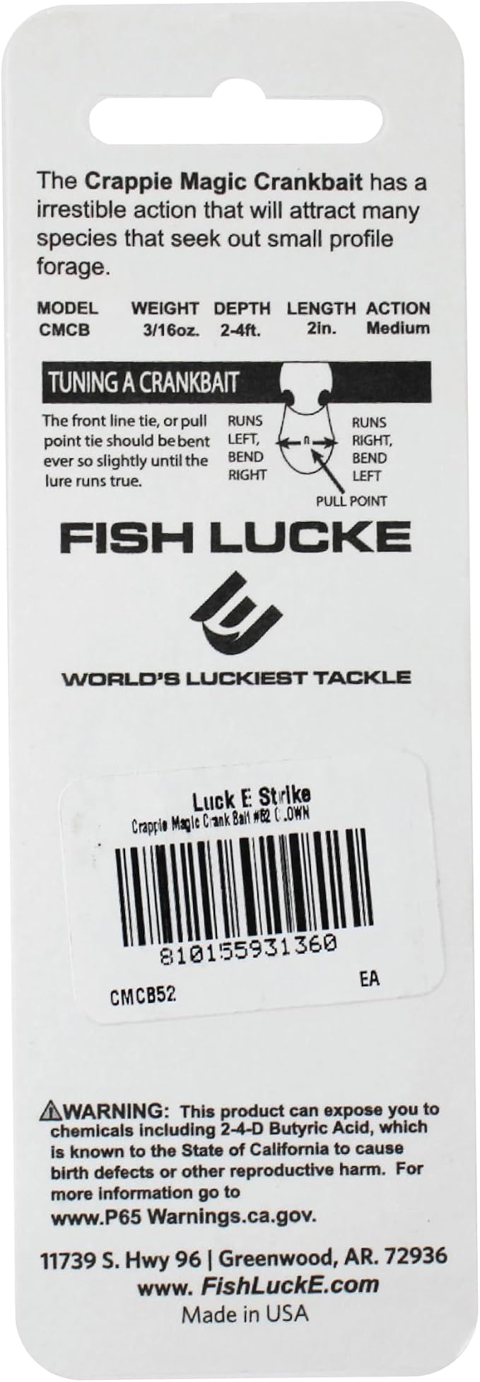Luck E Strike Crappie Magic Crankbait (2 Inch Crappie Lure) Made in The USA
