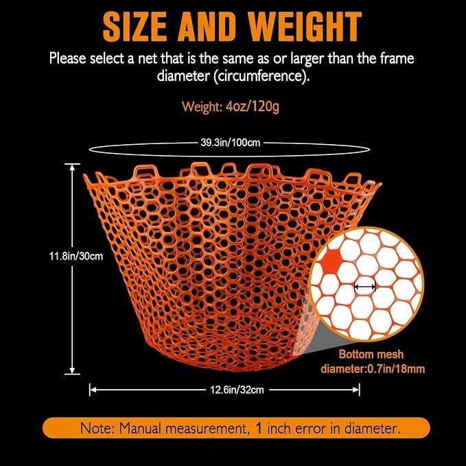 Dovesun Rubber Fishing Net Replacement Netting Without Handle Clear Black Fishing Nets for Fish Fly Fish Landing Net Bag for Freshwater Saltwater Foldable Trout Net Rubber Mesh 5 Sizes White Black Red