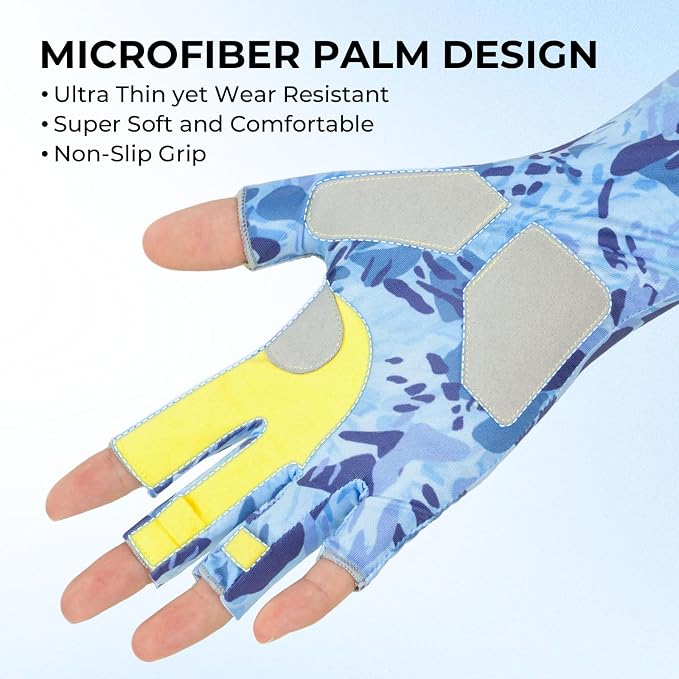 KastKing Agies Fishing Gloves Men, UPF 50+ Sun Gloves UV Protection, Cooling Quick-Dry 3/4 Fingerless Gloves with Extended Cuff, Microfiber Palm & Pull Tabs, for Fishing, Kayaking, Hiking, Hunting